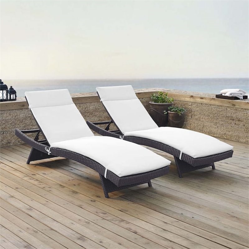 Crosley Biscayne Patio Chaise Lounge in Brown and White