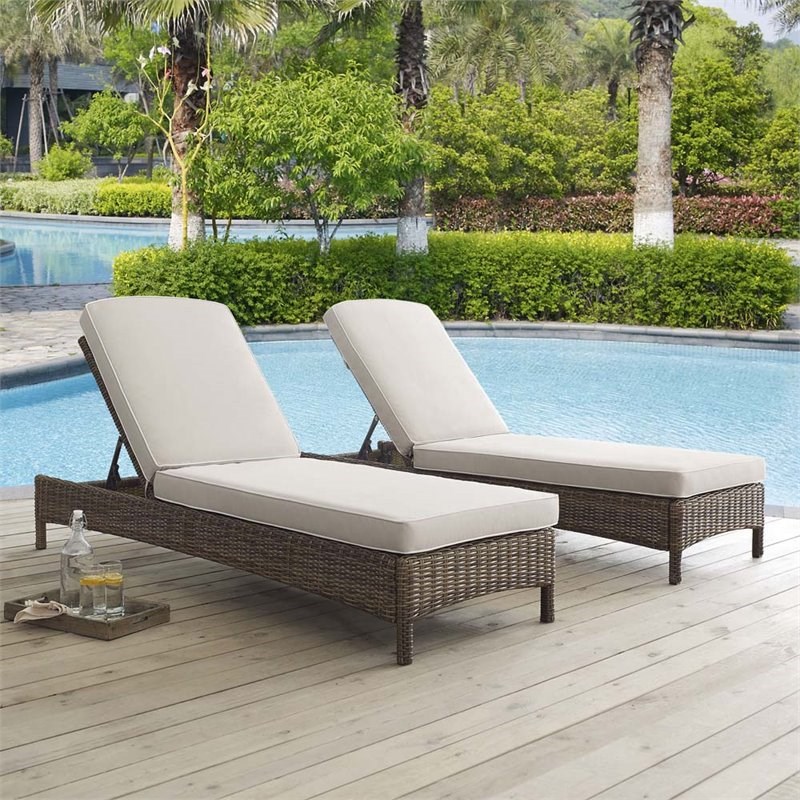 Crosley Bradenton Wicker Patio Chaise Lounge in Brown and Sand