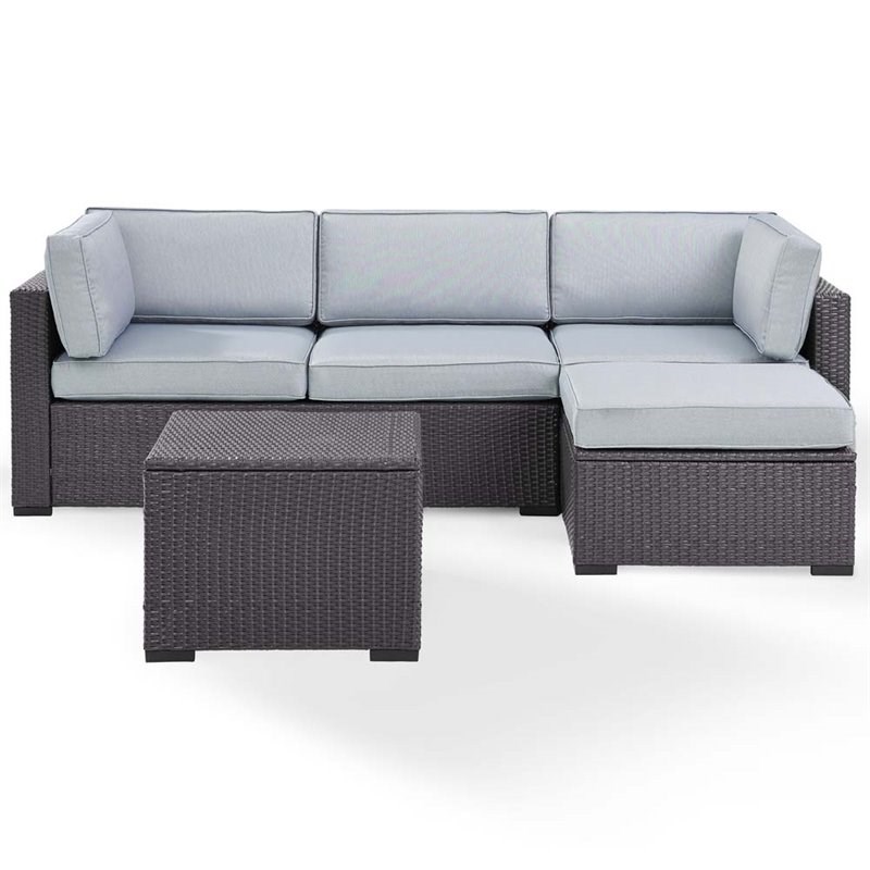 Crosley Biscayne 4 Piece Wicker Patio Sectional Set in Brown and Mist