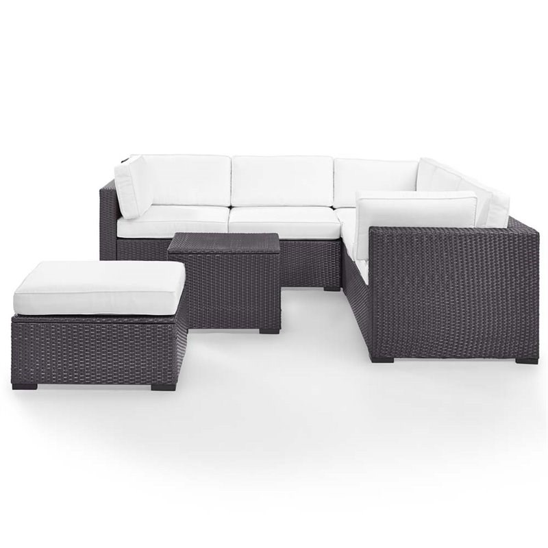 Crosley Biscayne 5 Piece Wicker Patio Sectional Set in Brown and White