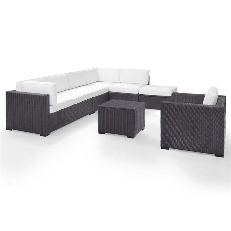 Crosley Biscayne 6 Piece Wicker Patio Sectional Set in Brown and White