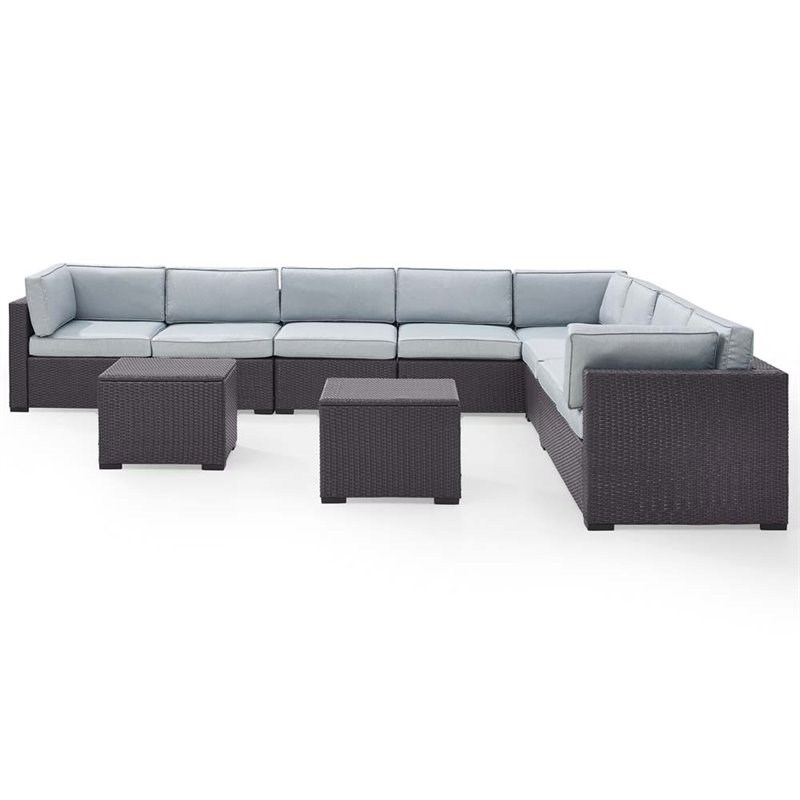 Crosley Biscayne 7 Piece Wicker Patio Sectional Set in Brown and Mist