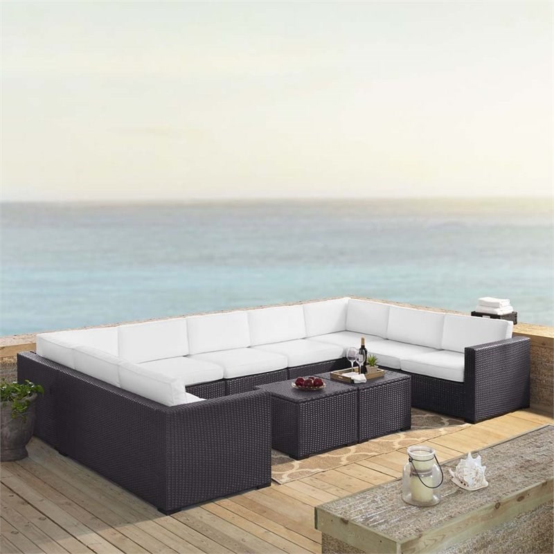 Crosley Biscayne 7 Piece Wicker Patio Sectional Set in Brown and White
