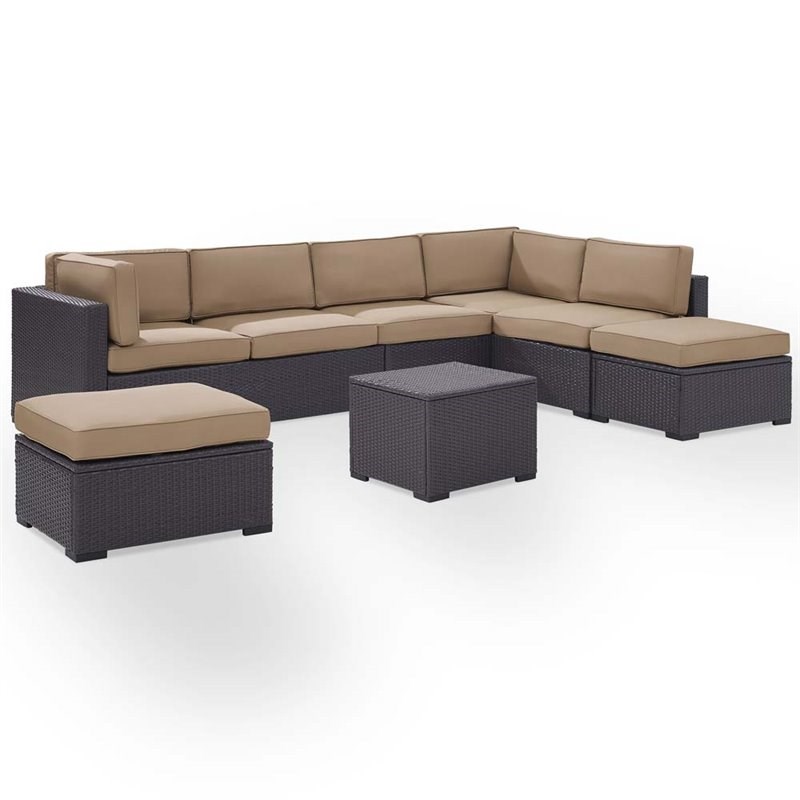 Crosley Biscayne 6 Piece Wicker Patio Sectional Set in Brown and Mocha
