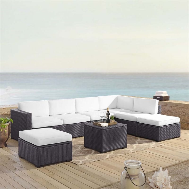 Crosley Biscayne 6 Piece Wicker Patio Sectional Set in Brown and White