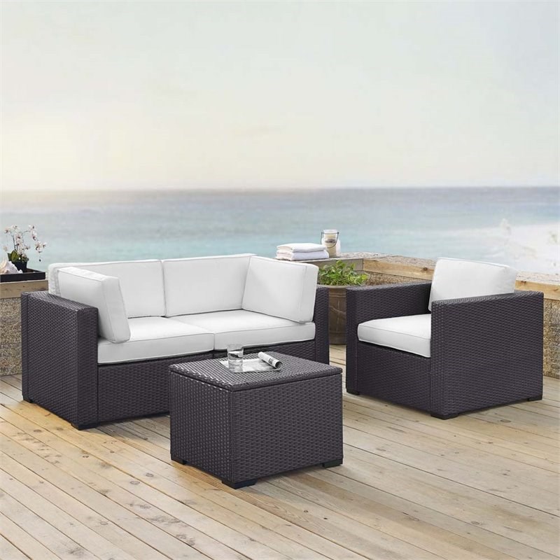 Crosley Biscayne 4 Piece Wicker Patio Sofa Set in Brown and White