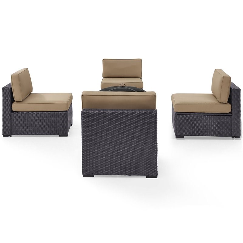 Crosley Biscayne 5 Piece Wicker Patio Fire Pit Set in Brown and Mocha