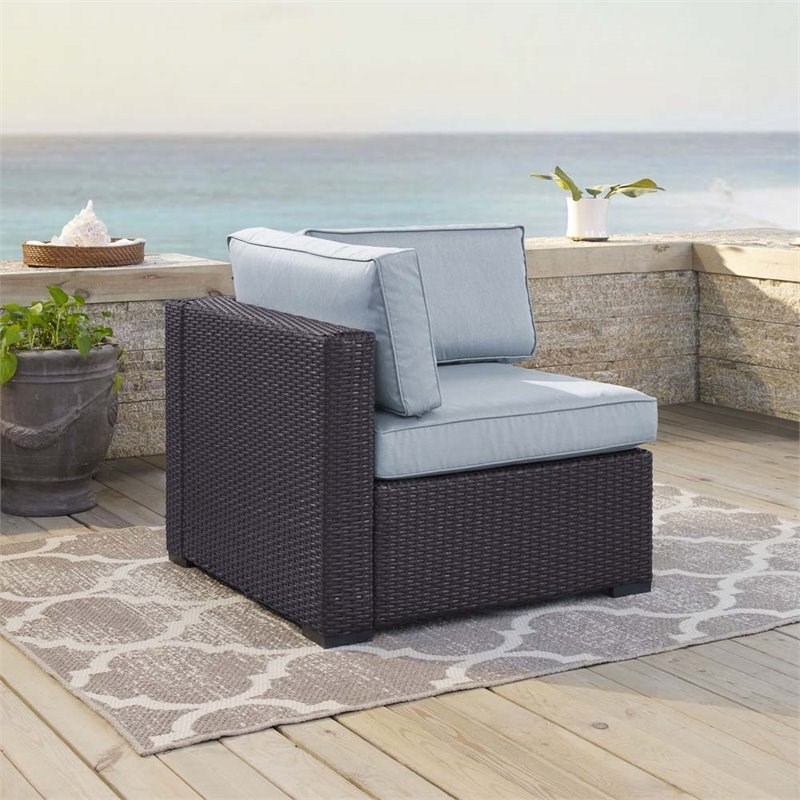 Crosley Biscayne Wicker Corner Patio Chair in Brown and Mist