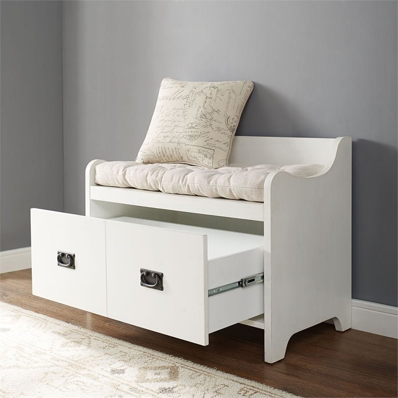 Crosley Fremont Storage Entryway Bench in Distressed White
