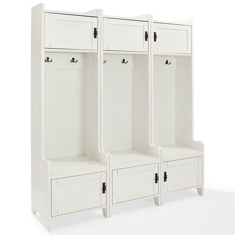 Crosley Fremont Hall Tree in Distressed White (Set of 3)