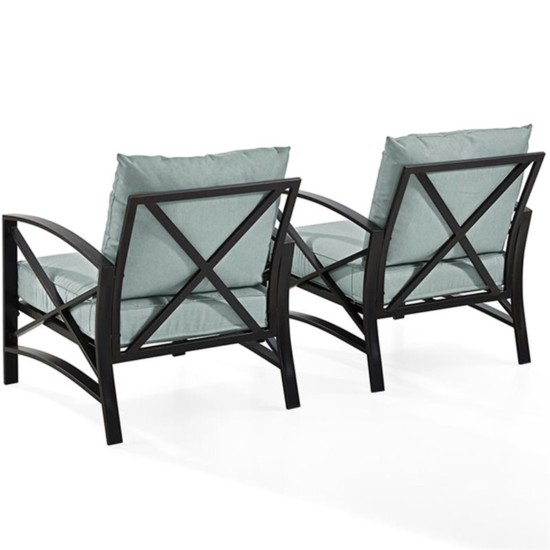 Crosley Kaplan Metal Patio Arm Chair in Oil Bronze and Mist (Set of 2)