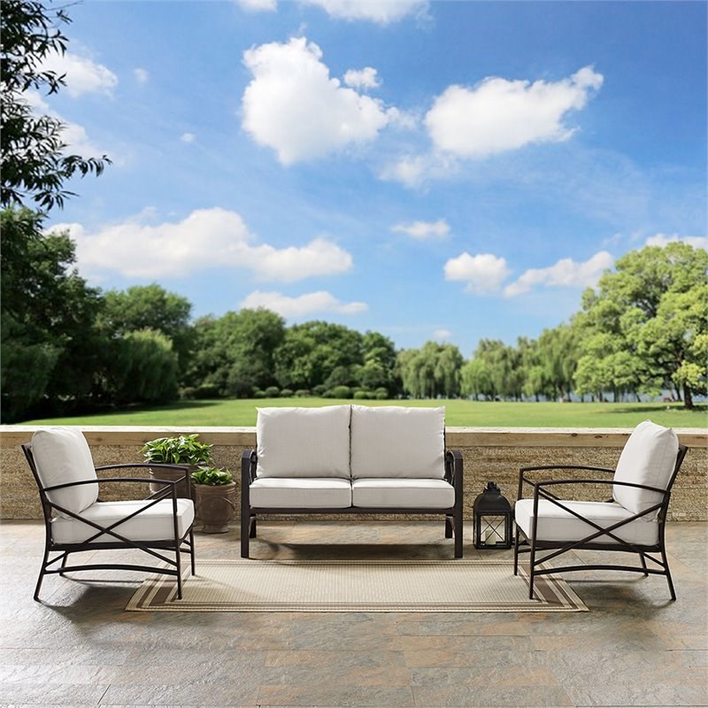Crosley Kaplan 3 Piece Patio Sofa Set in Oil Rubbed Bronze and Oatmeal