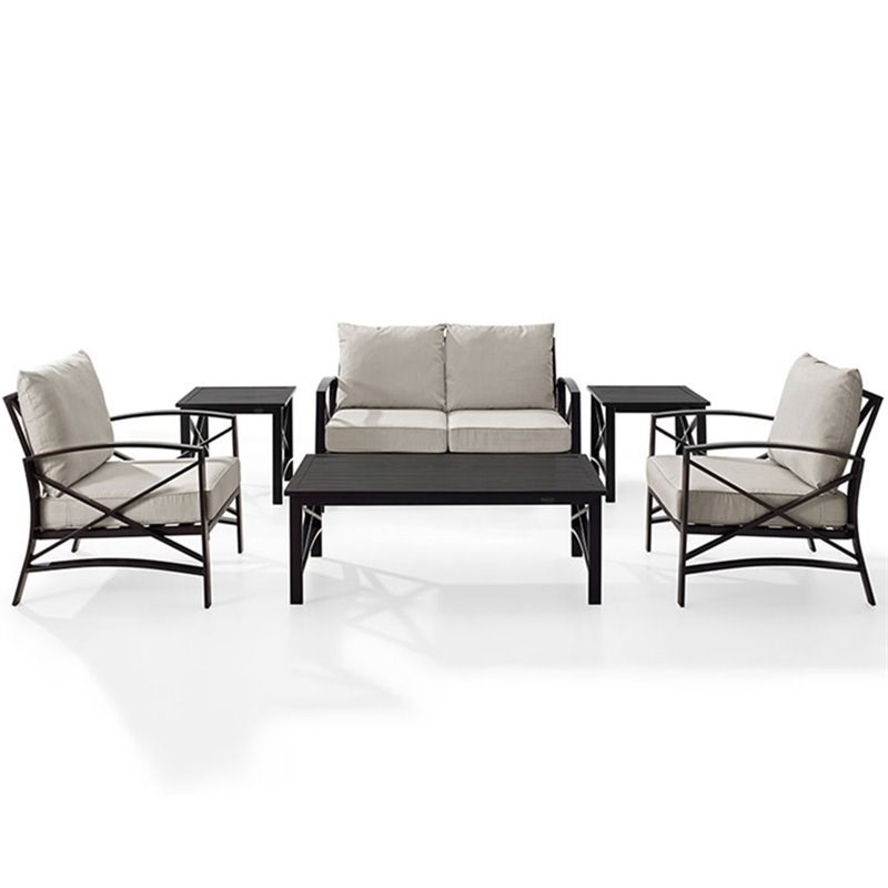 Crosley Kaplan 6 Piece Patio Sofa Set in Oil Rubbed Bronze and Oatmeal