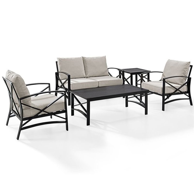 Crosley Kaplan 5 Piece Patio Sofa Set in Oil Rubbed Bronze and Oatmeal