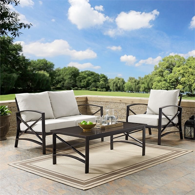 Crosley Kaplan 3 Piece Patio Sofa Set in Oil Rubbed Bronze and Oatmeal