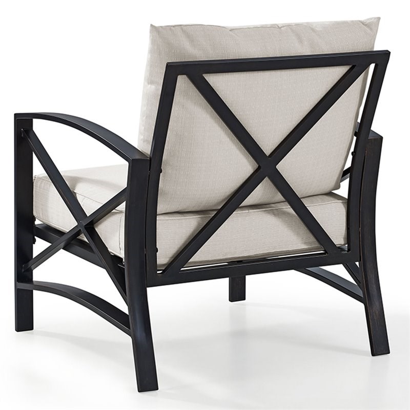 Crosley Kaplan Metal Patio Arm Chair in Oil Bronze and Oatmeal
