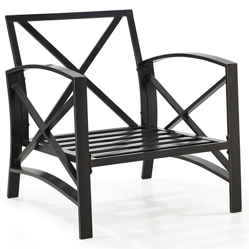 Crosley Kaplan Metal Patio Arm Chair in Oil Bronze and Oatmeal