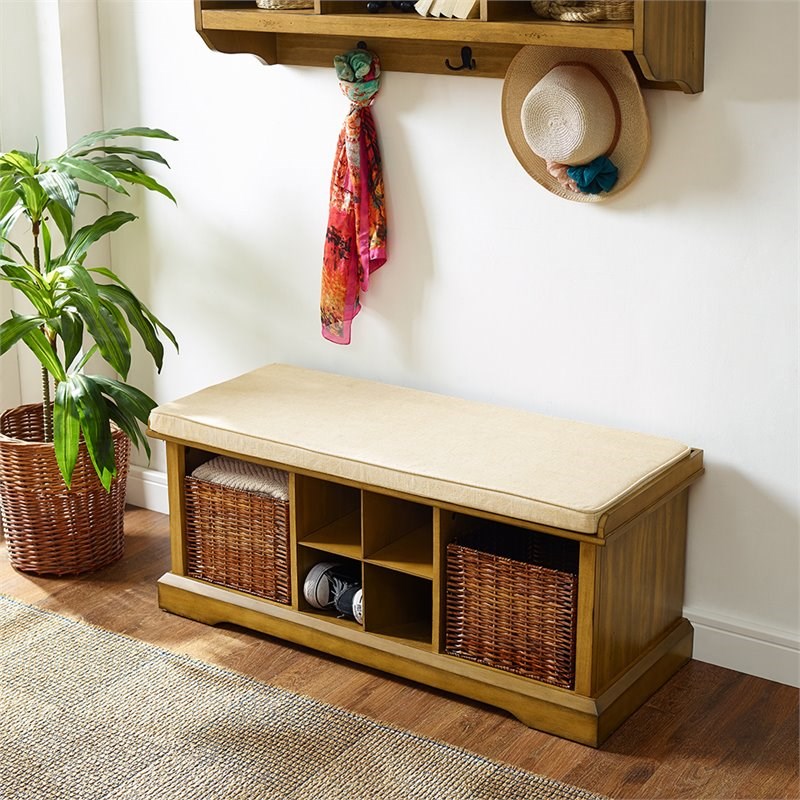 crosley brennan storage entryway bench with baskets in natural - cf6003-na
