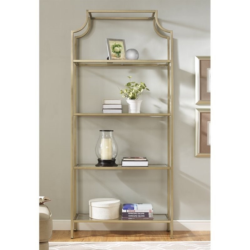Crosley Aimee 2 Piece Open Display Case Glass Bookcase Set in Antique Gold
