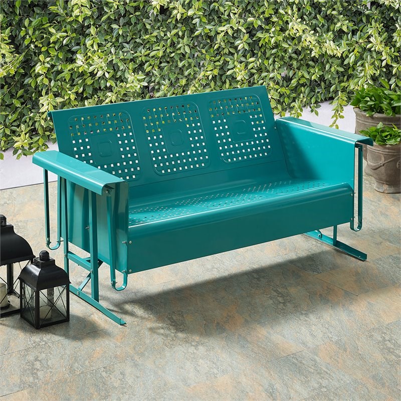 Crosley Bates Metal Gliding Patio Sofa in Turquoise Homesquare