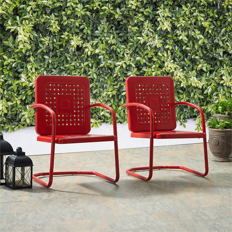 Crosley Bates Metal Patio Chair in Red (Set of 2)