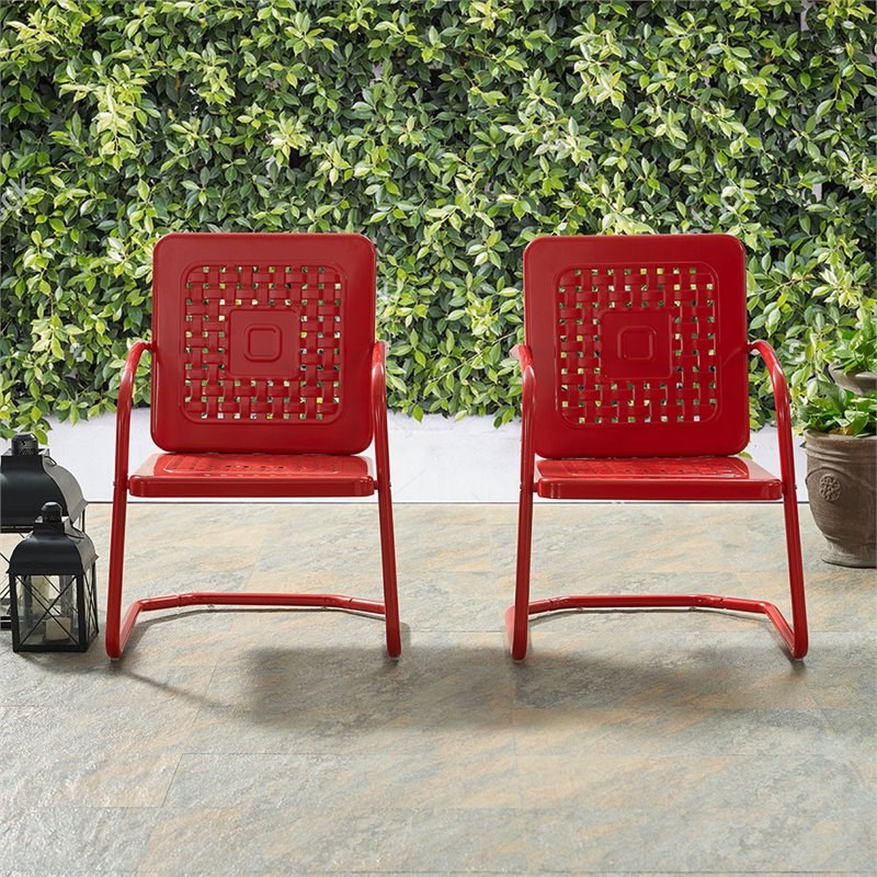 Crosley Bates Metal Patio Chair in Red (Set of 2)