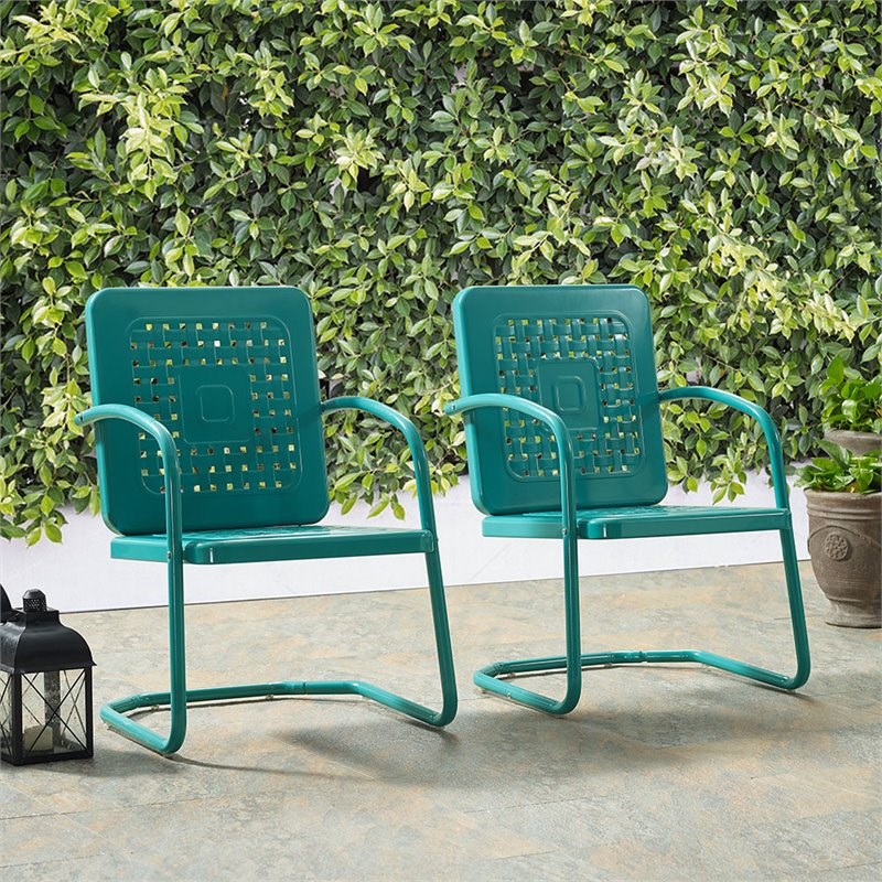 Crosley Bates Metal Patio Chair in Turquoise (Set of 2)