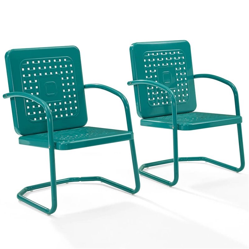 Crosley Bates Metal Patio Chair in Turquoise (Set of 2)
