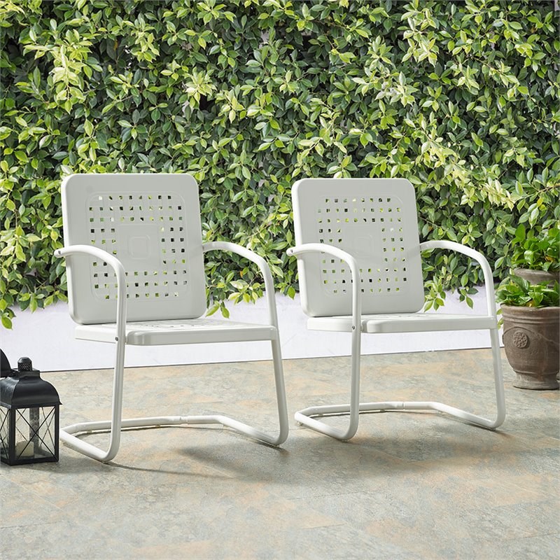 Crosley Bates Metal Patio Chair in White (Set of 2)