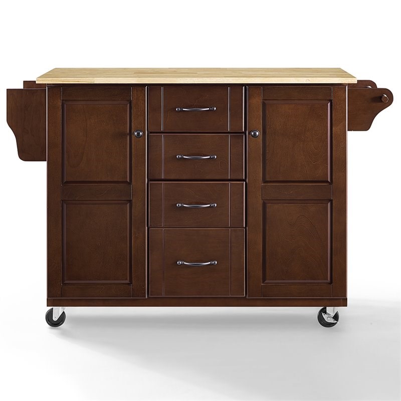 Crosley Eleanor Natural Wood Top Kitchen Cart in Mahogany | Homesquare