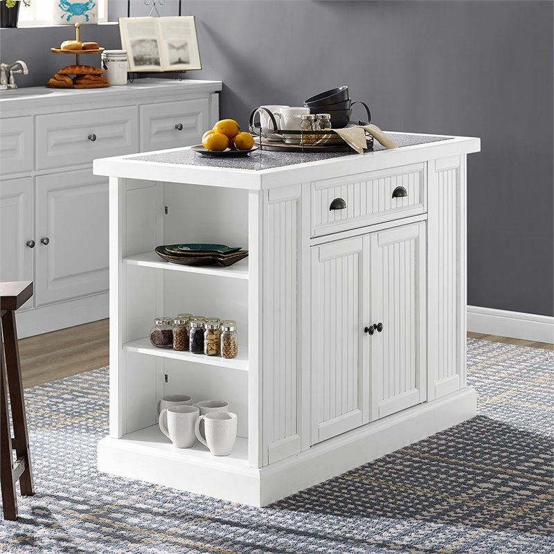 Crosley Seaside Gray Granite Top Kitchen Island in White Homesquare