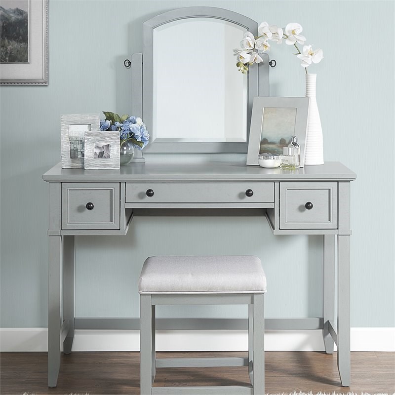 crosley vista 3 piece bedroom vanity set in gray kf60008gy
