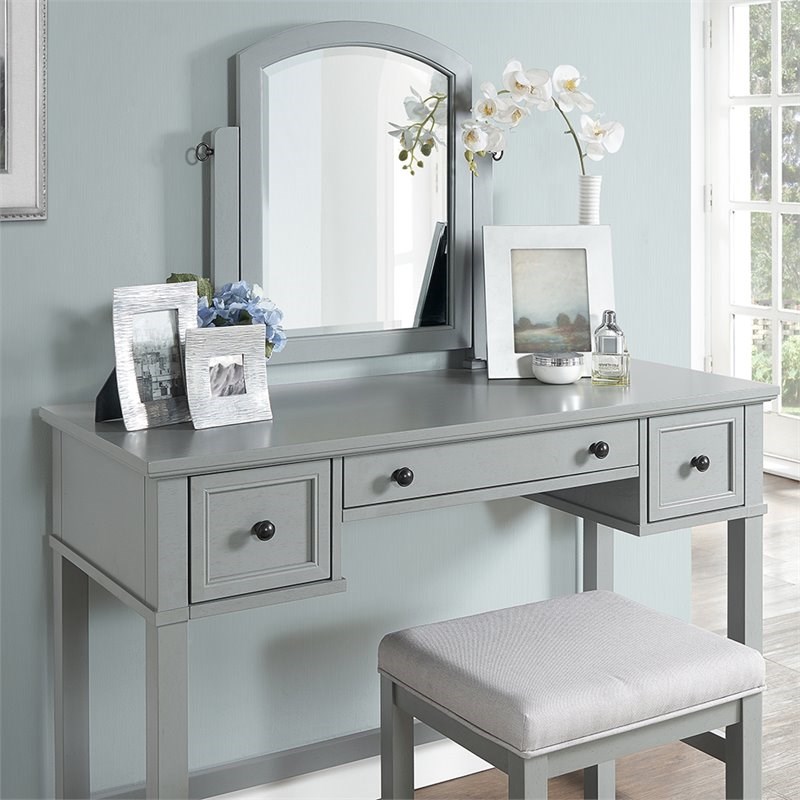 crosley vista 3 piece bedroom vanity set in gray - kf60008gy