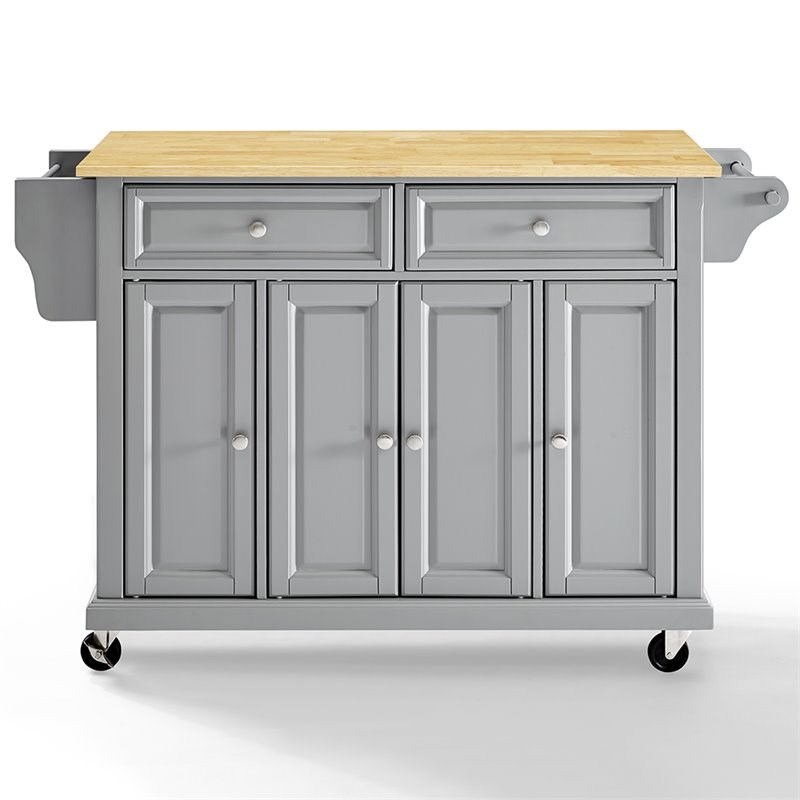 Crosley Natural Wood Top Kitchen Cart in Gray