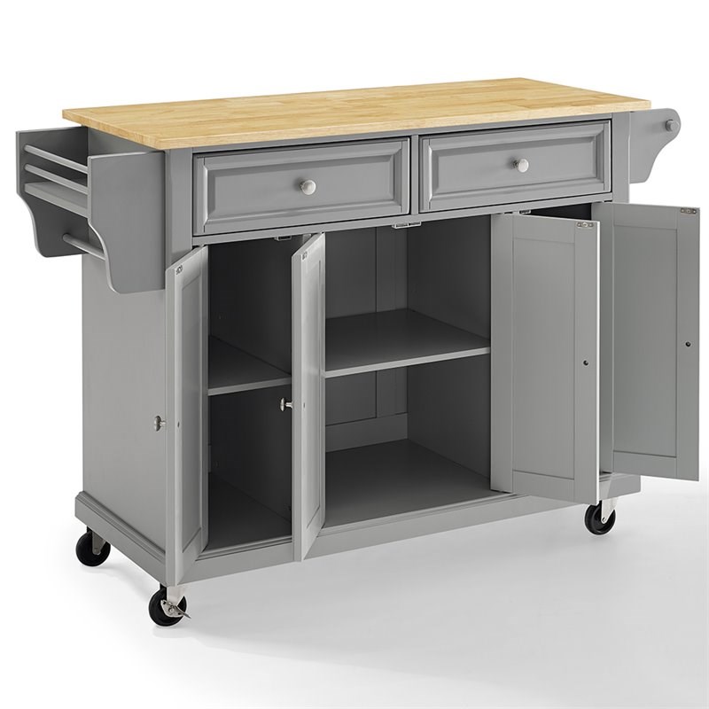 Crosley Natural Wood Top Kitchen Cart in Gray