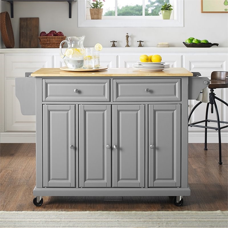 Crosley Natural Wood Top Kitchen Cart in Gray Homesquare