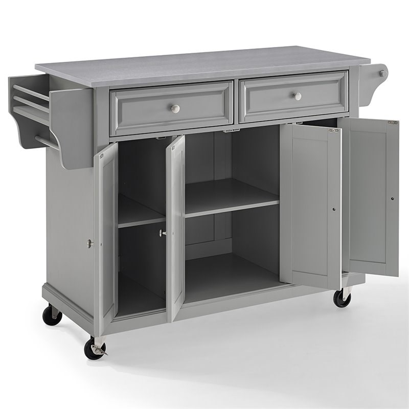Crosley Stainless Steel Top Kitchen Cart in Gray