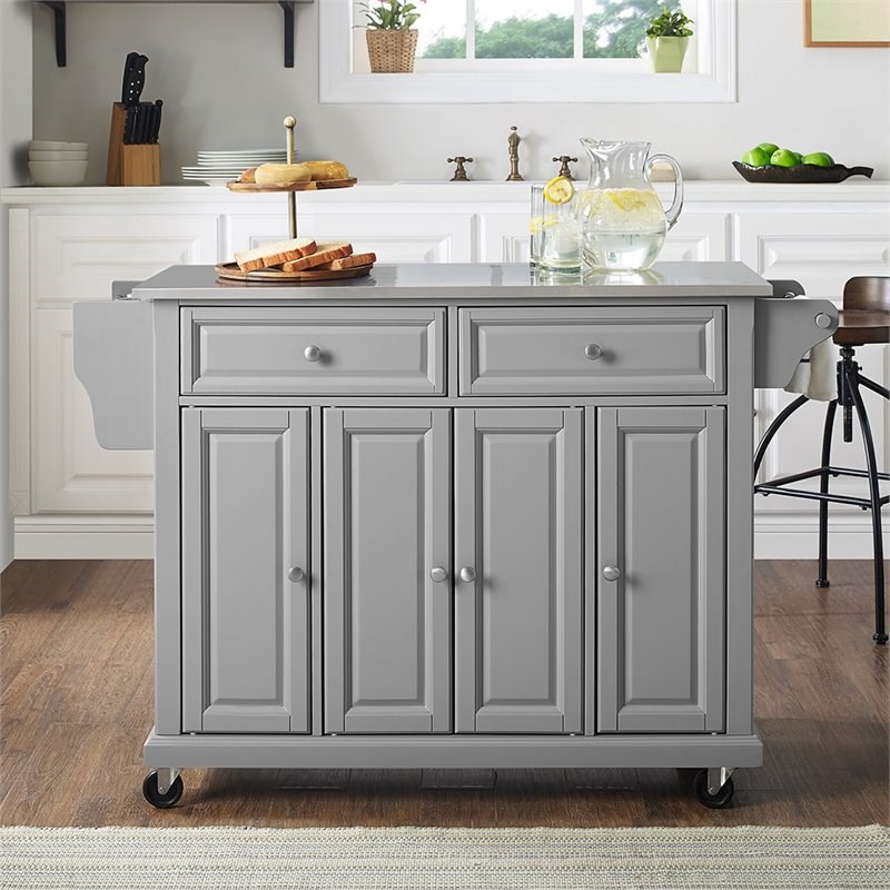 Crosley Stainless Steel Top Kitchen Cart in Gray