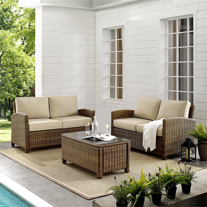 Crosley Bradenton 3 Piece Patio Sofa Set in Brown and Sand Homesquare