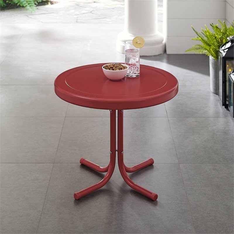 Crosley Retro Metal Patio End Table in Red