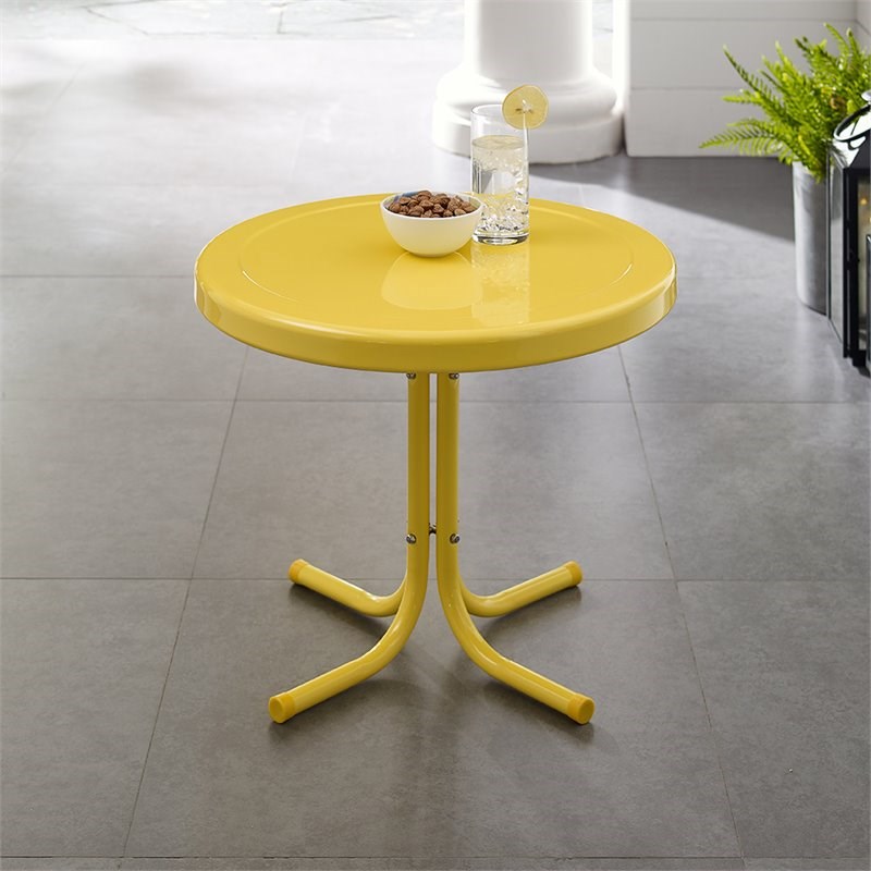 Crosley Retro Metal Patio End Table in Yellow