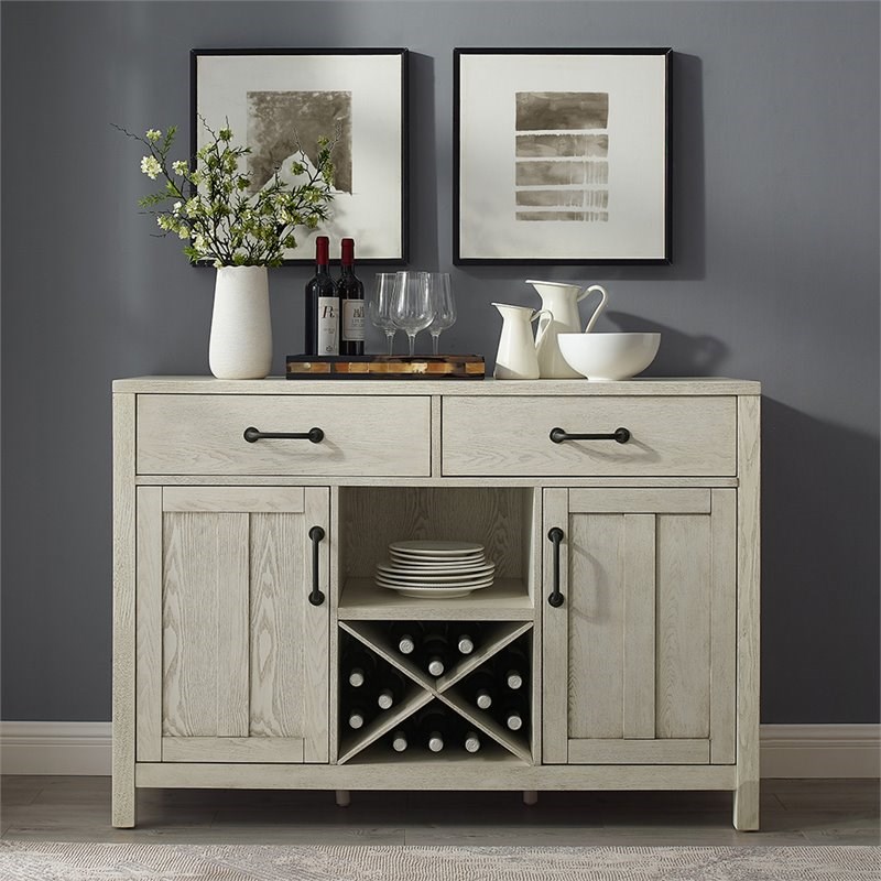 Crosley Roots 2 Drawer Wine Rack Sideboard in Whitewash Homesquare