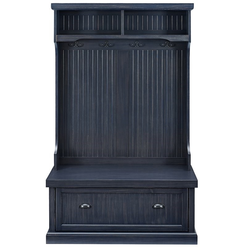 Crosley Seaside 4 Hook Hall Tree in Distressed Navy Homesquare