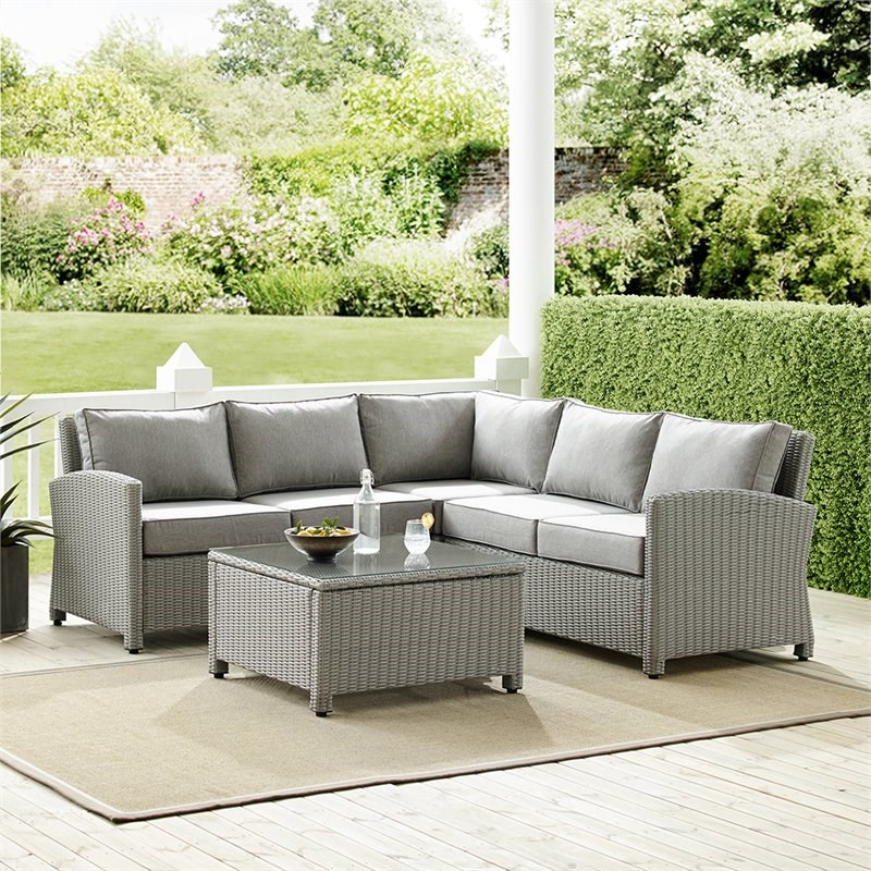 Crosley Bradenton 4 Piece Wicker Patio Sectional Set in Gray Homesquare