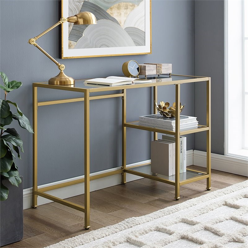 Crosley Aimee Glass Vanity Desk in Soft Gold