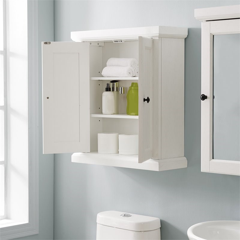 Crosley Seaside 2 Door Medicine Cabinet in Distressed White | Homesquare