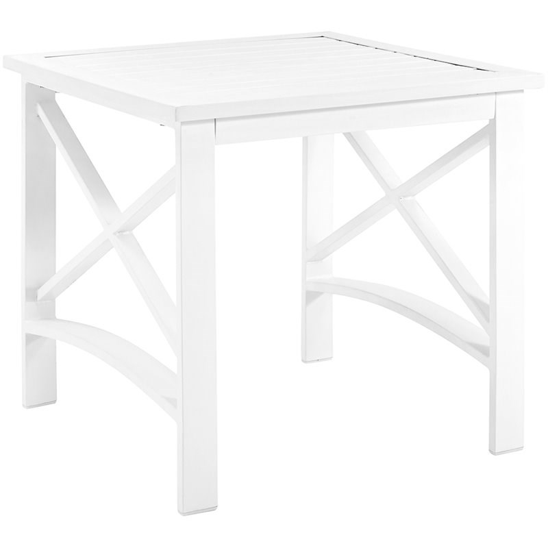 Crosley Kaplan Metal Slat Top Patio End Table in White Homesquare