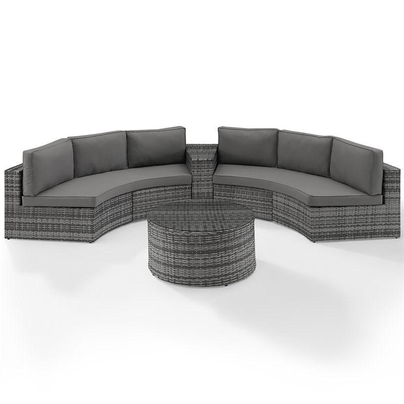 Crosley Catalina 4 Piece Wicker Curved Patio Sectional Set in Gray