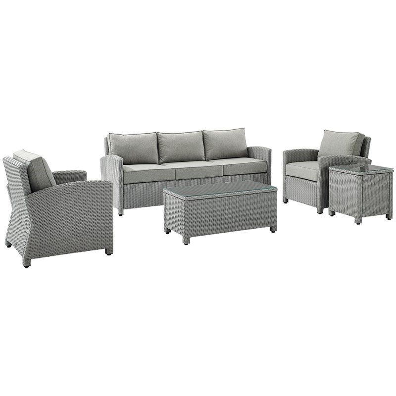 Crosley Bradenton 5 Piece Wicker Patio Sofa Set in Gray