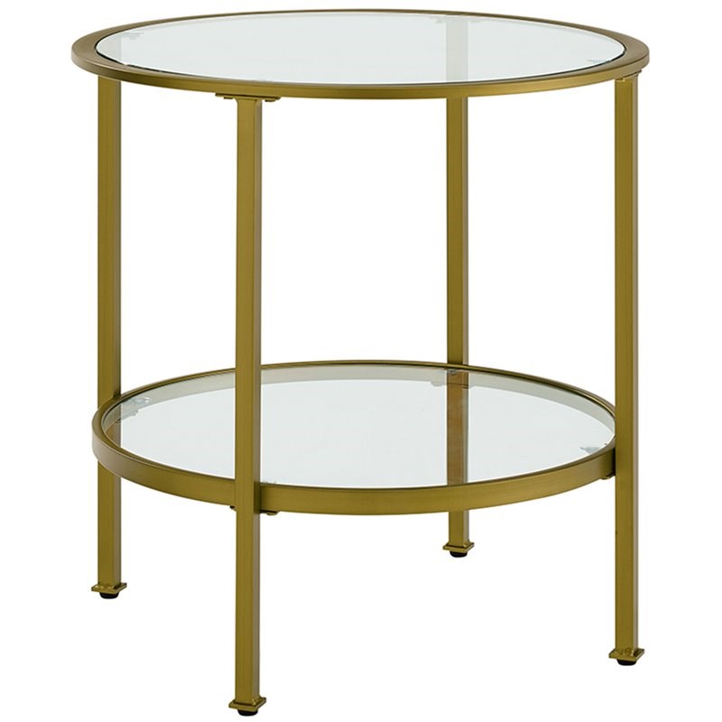 Crosley Aimee 2 Piece Round Glass Top Accent Coffee Table Set in Soft Gold